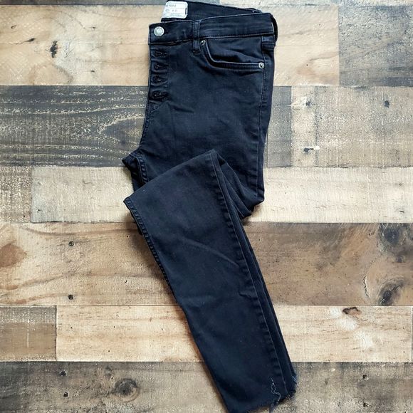 Free People Denim - Free People Black Button Fly Raw Hem Skinny Jeans